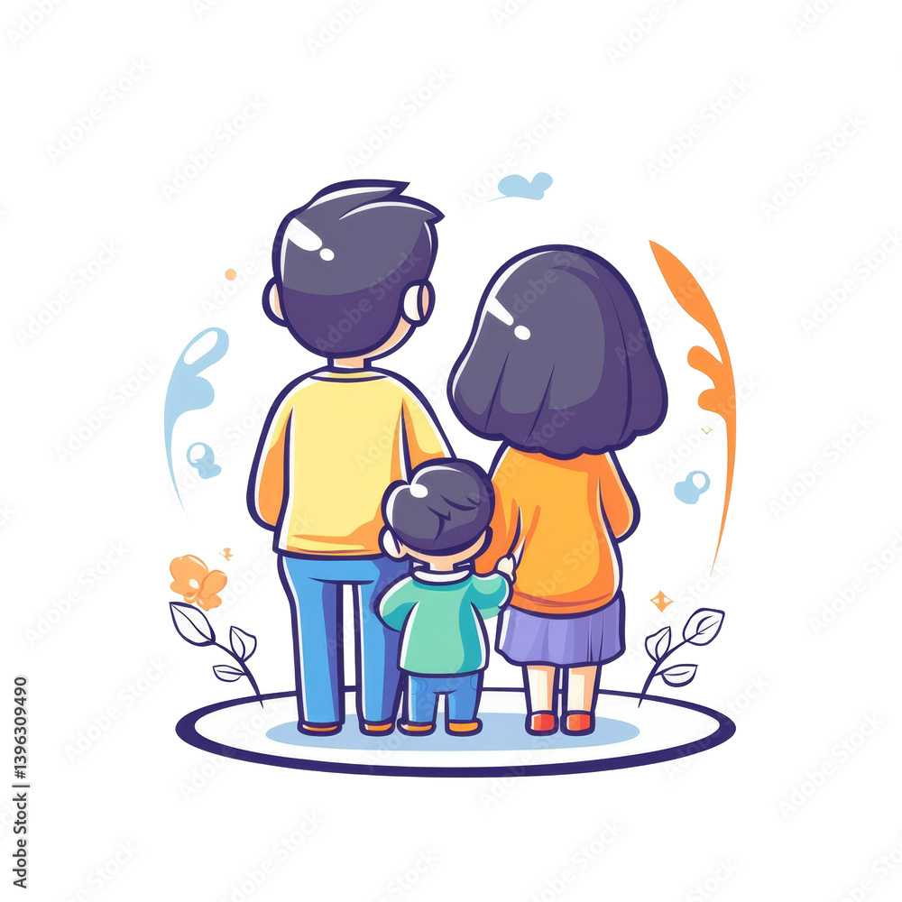 family of three, including parents and small child, stands together, showcasing love and unity in colorful, cheerful setting family of three, including parents and small child, stands together, showcasing love and unity in colorful, cheerful setting