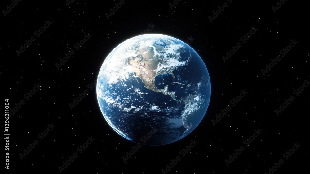 Fototapeta premium Earth viewed from space with stars in the background.