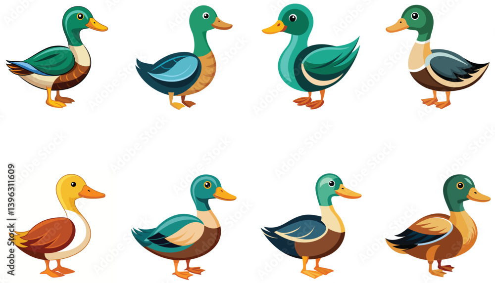 Naklejka premium Set of duck isolated on white background