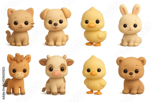 Wallpaper Mural 3D icons of baby animals: kitten, puppy, duckling, bunny foal, calf, chick, cub. Adorable soft 3D texture Torontodigital.ca