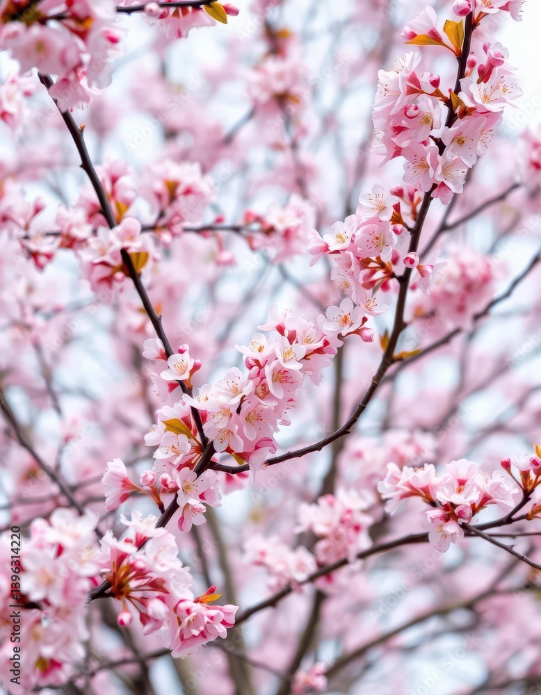 Delicate pink blossoms frame a blooming tree, spring border, artistic, photography, tree Delicate pink blossoms frame a blooming tree, spring border, artistic, photography, tree