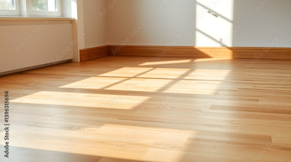 Sunlight illuminating empty room with parquet flooring Sunlight illuminating empty room with parquet flooring