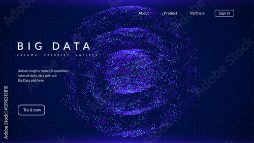 Big Data Wave Abstract Background. Technology Bg With Dynamic  Lines, Dots And Numbers For AI Network. A Vector Design Of A Round Cyber Element With A Futuristic Effect. Blue Tech Big Data Wave