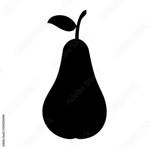 A Simple BlA Simple Black Silhouette of a Pear Fruit with a Leafack Silhouette of a Pear with a Leaf