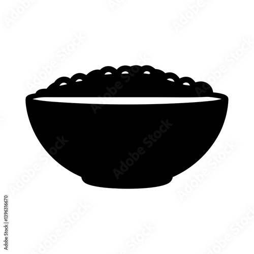 A black silhouette of a bowl filled with lentils or similar food
