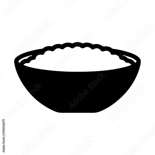A simple black and white illustration of a bowl of rice or similar food