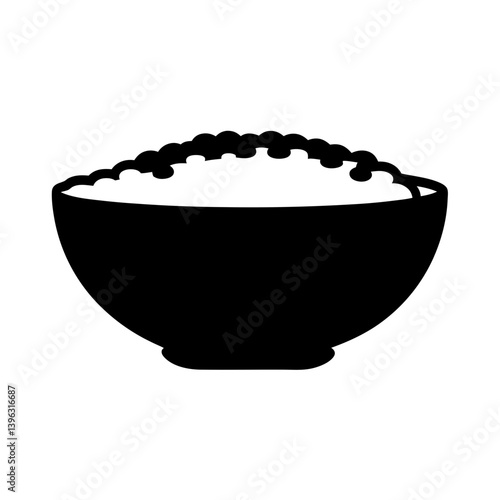 A black silhouette of a bowl filled with rice or grains