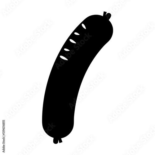 A Single Black Silhouette of a Delicious Sausage Ready to Grill