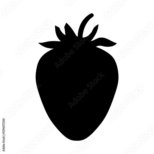 A simple black silhouette of a strawberry fruit illustration
