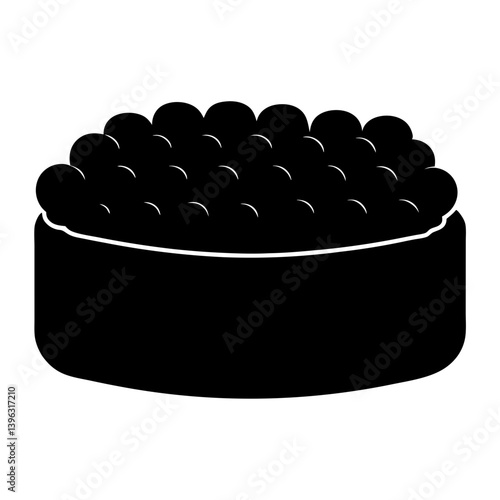 Delicious Black and White Illustration of Gunkan Maki Sushi Topped with Caviar