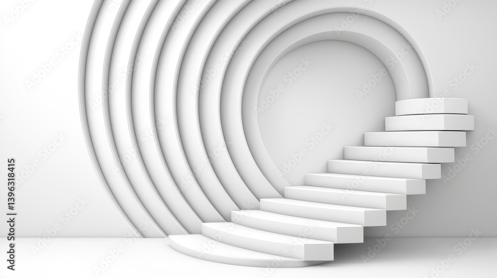 Fototapeta premium Abstract White Spiral Staircase in Minimalist 3D Rendering