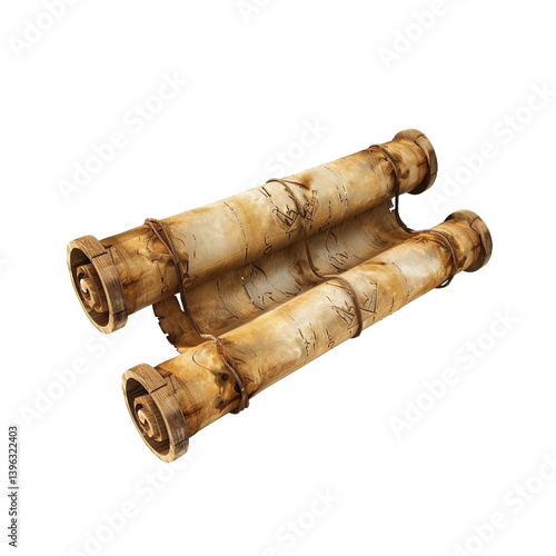 Ancient Parchment Scroll with Blank Copy Space Realistic Isolated on Transparent Background