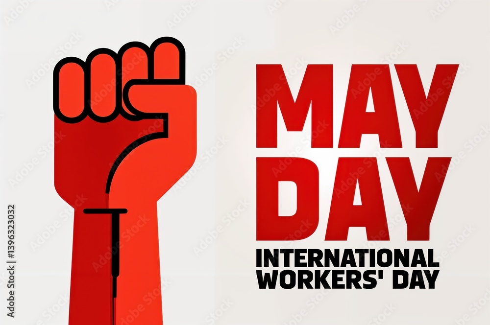 A bold raised fist in vibrant red symbolizes unity and strength, representing the spirit of labor and social justice during International Workers' Day festivities worldwide.