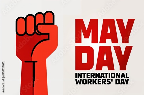 Obraz na płótnie A bold raised fist in vibrant red symbolizes unity and strength, representing the spirit of labor and social justice during International Workers' Day festivities worldwide. w salonie