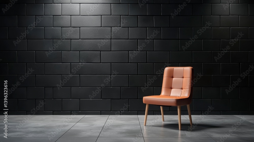Brown Leather Chair in Dimly Lit Room with Dark Brick Wall Brown Leather Chair in Dimly Lit Room with Dark Brick Wall