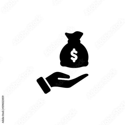 hand holding a money bag with a dollar icon. Represents concepts like investment, finance, wealth, and charity