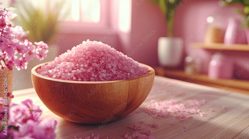 A modern scene featuring pink salt in a wooden bowl, symbolizing health, wellness, and natural purity, with a touch of rustic elegance.
A modern scene featuring pink salt in a wooden bowl, symbolizing health, wellness, and natural purity, with a touch of rustic elegance.