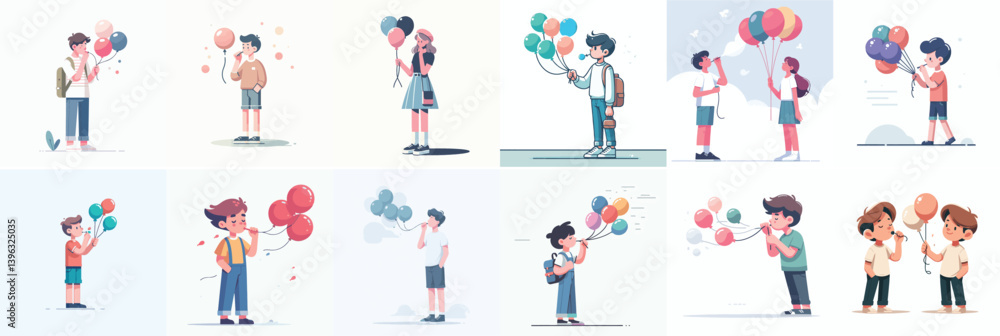 Vector of a teenager blowing up a balloon Vector of a teenager blowing up a balloon