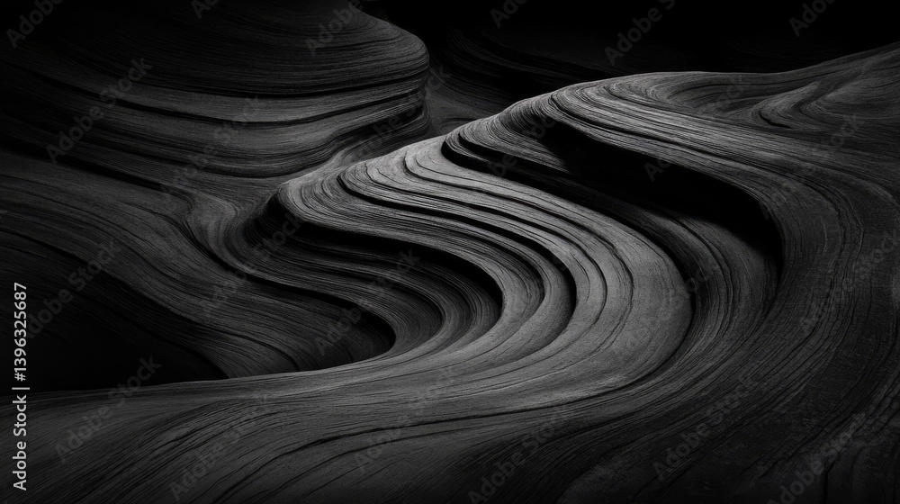 Fototapeta premium Smooth canyon stone in grayscale shows natural curves and striations, with undulating texture