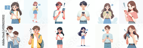 Vector of a teenager reading a message on a cell phone