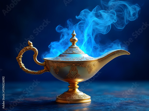 magic genie lamp on a blue background