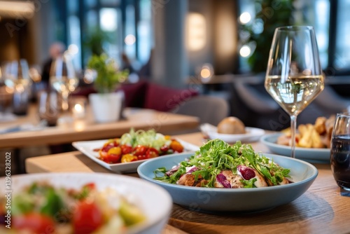 Fototapeta Naklejka Na Ścianę i Meble -  A complimentary high-resolution image showcasing a restaurant scene featuring a delicious meal, including salad and dinner options, located in Berlin's Kurfürstendamm, perfect for brunch or Abendbrot