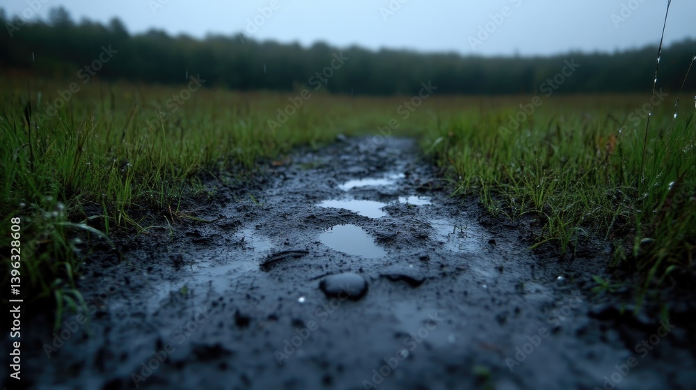 Fototapeta premium Muddy path in a rainy forest