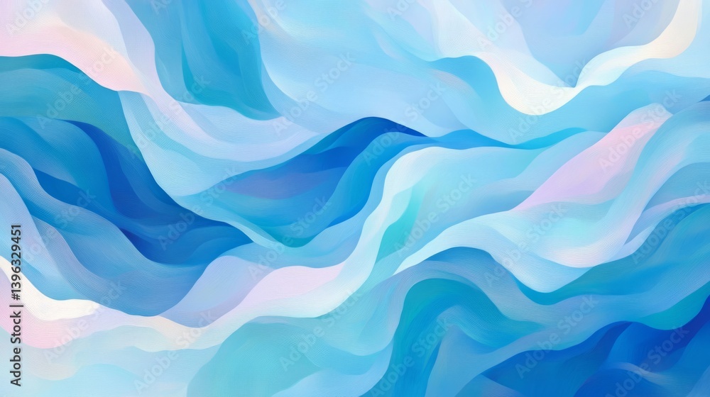 Fototapeta premium Swirling blue waves blend with light colors, creating an abstract fluid landscape of movement and depth