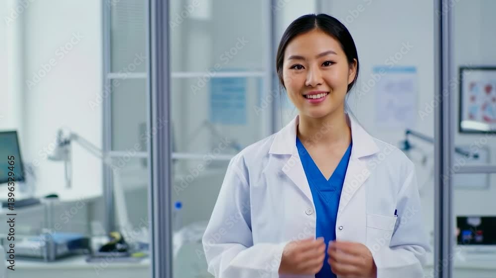 A doctor in white coat smiling and looking at camera A doctor in white coat smiling and looking at camera