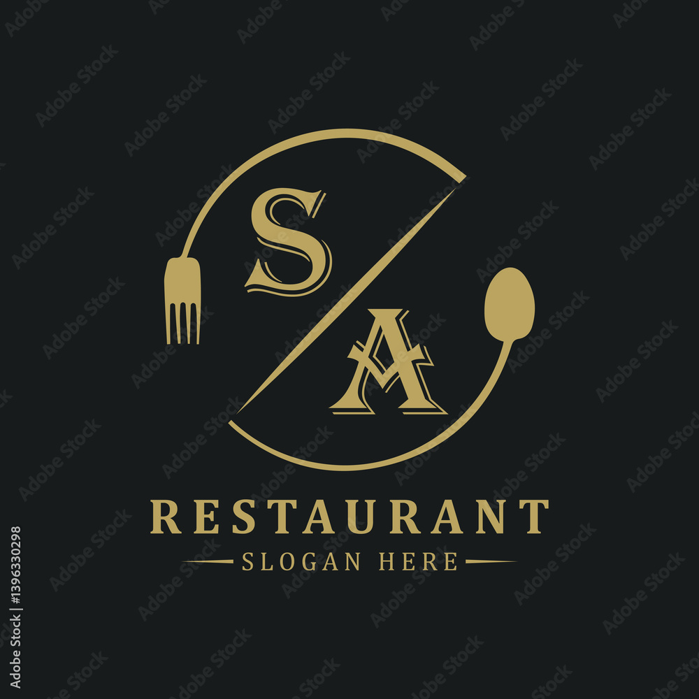 initial monogram logo With restaurant Circle shape logo design. initial monogram logo With restaurant Circle shape logo design.