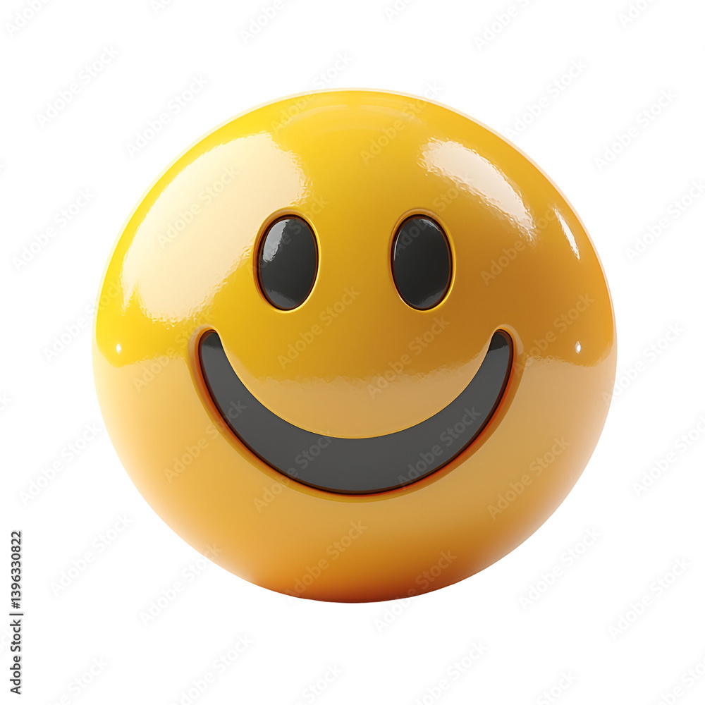 Fototapeta premium Glossy Yellow Smiley Face Icon with Black Eyes and a Cheerful Expression on a Transparent Background