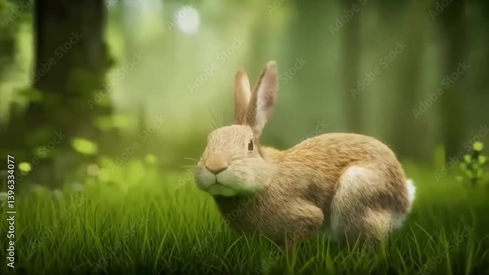 Wild rabbit in peaceful woodland. Bunny exploring forest underbrush. Close-up of rabbit in natural habitat. Wild rabbit in peaceful woodland. Bunny exploring forest underbrush. Close-up of rabbit in natural habitat.