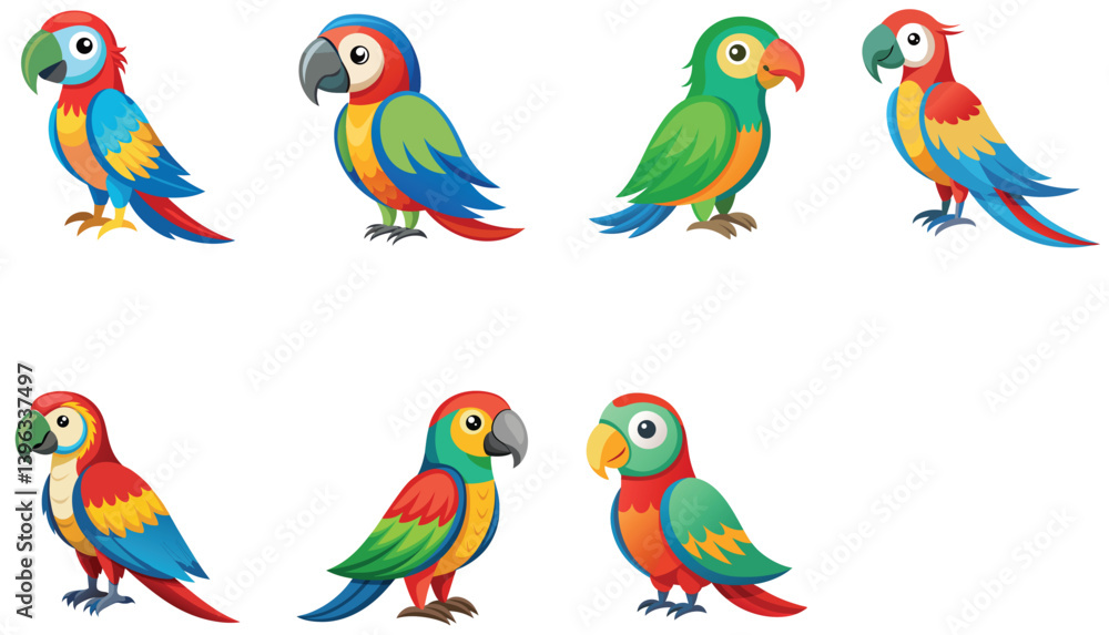 Obraz premium Set of parrots isolated on white background