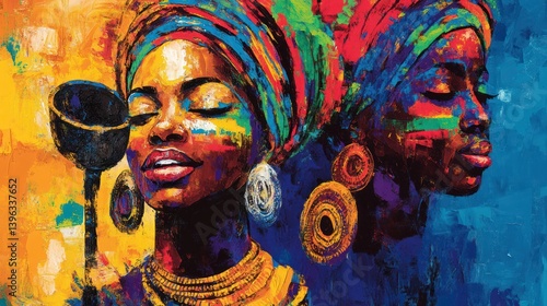 Vibrant Melodies: An Artistic Depiction of Black Women and Musical Expression