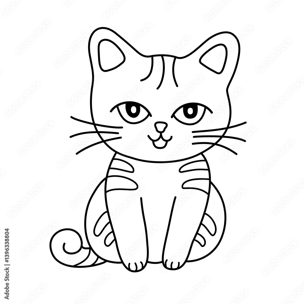 Naklejka premium Cute Cartoon cat with Black outline. Coloring Page for Kids.