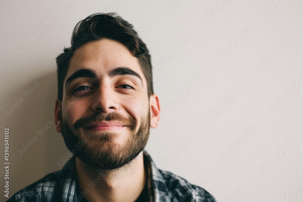 Portrait of a handsome young man with a beard and mustache smiling Portrait of a handsome young man with a beard and mustache smiling