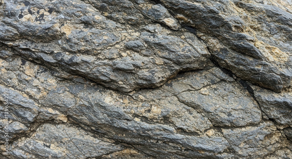 Detailed Surface of Gray Rock Formation displaying Cracks and Texture Detailed Surface of Gray Rock Formation displaying Cracks and Texture