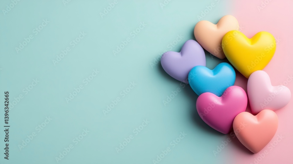 Colorful Heart Shapes in Pastel Shades on Blue and Pink Background Colorful Heart Shapes in Pastel Shades on Blue and Pink Background
