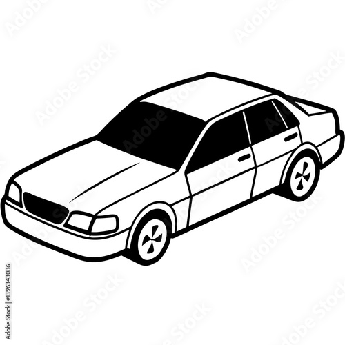 Minimal Sedan Car Vector Illustration on White Background