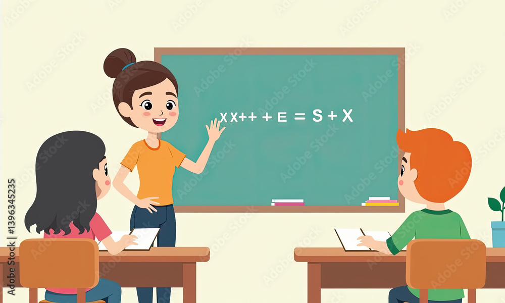 Happy Teacher Teaching Math to Kids - Back to school Happy Teacher Teaching Math to Kids - Back to school