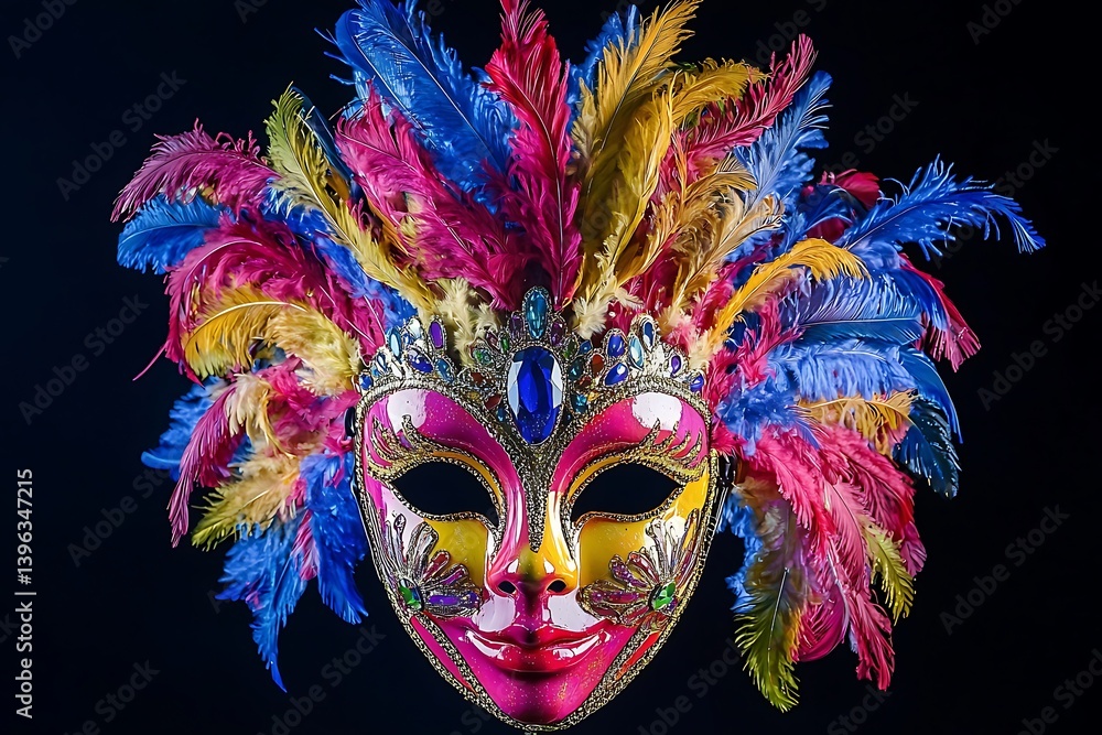 Dekokissen mit Vibrant feathered carnival mask with gemstones and