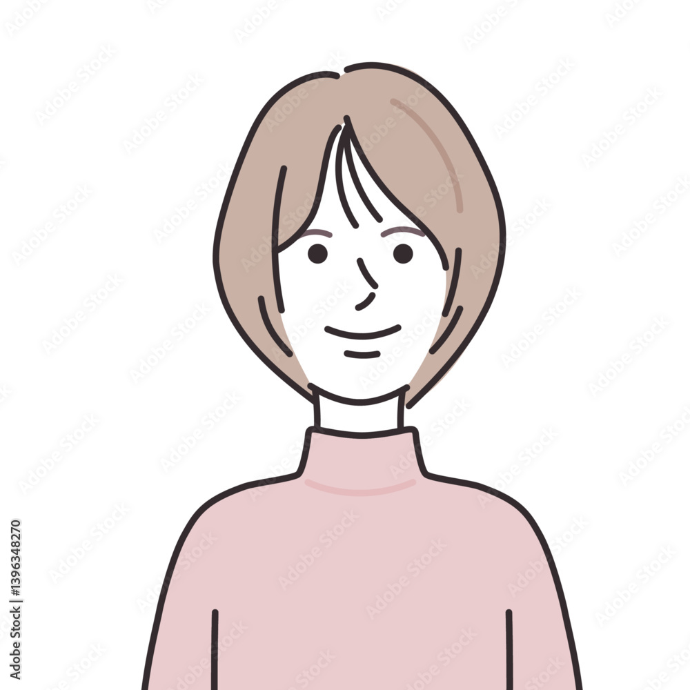 タートルネックを着たショートボブの女性のイラスト タートルネックを着たショートボブの女性のイラスト