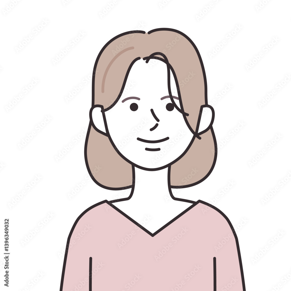 Vネックを着たミディアムヘアの女性 Vネックを着たミディアムヘアの女性