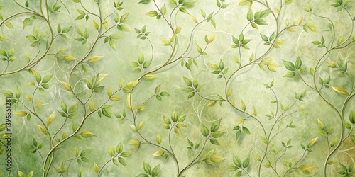Serene Green Foliage Pattern An Elegant Design Featuring Intricate Vine Details and Lush Leaves on a Soft, Textured Background, Perfect for Various Decorative Applications