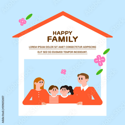 행복한 가족이 미소 짓는 가정의 달 일러스트- Family Month Illustration of Happy Family Smiling