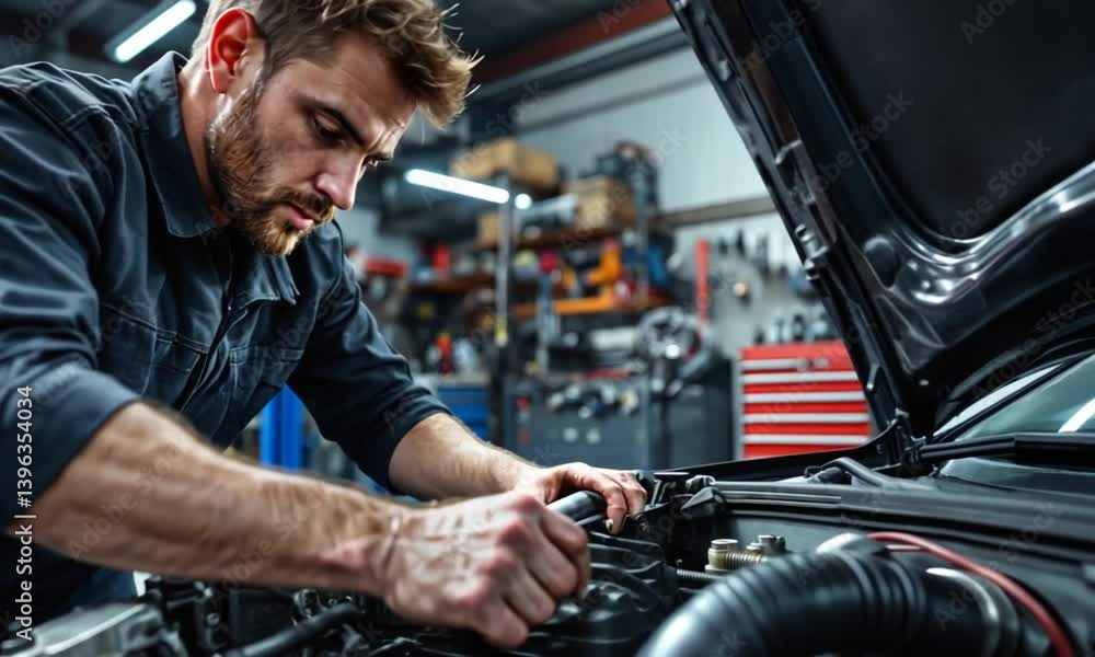 custom made wallpaper toronto digitalMechanic working on car engine in garage. Possible use Stock photo for automotive repair service
