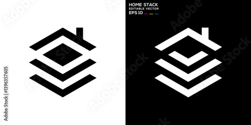 Home stack logo. Layer, page, real estate, rent. Vector icon symbol design template EPS 10.