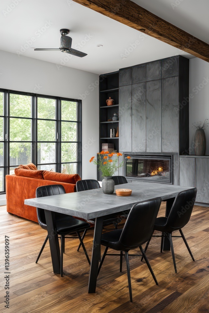 Fototapeta premium A Scandinavian-style living room with rustic walnut flooring