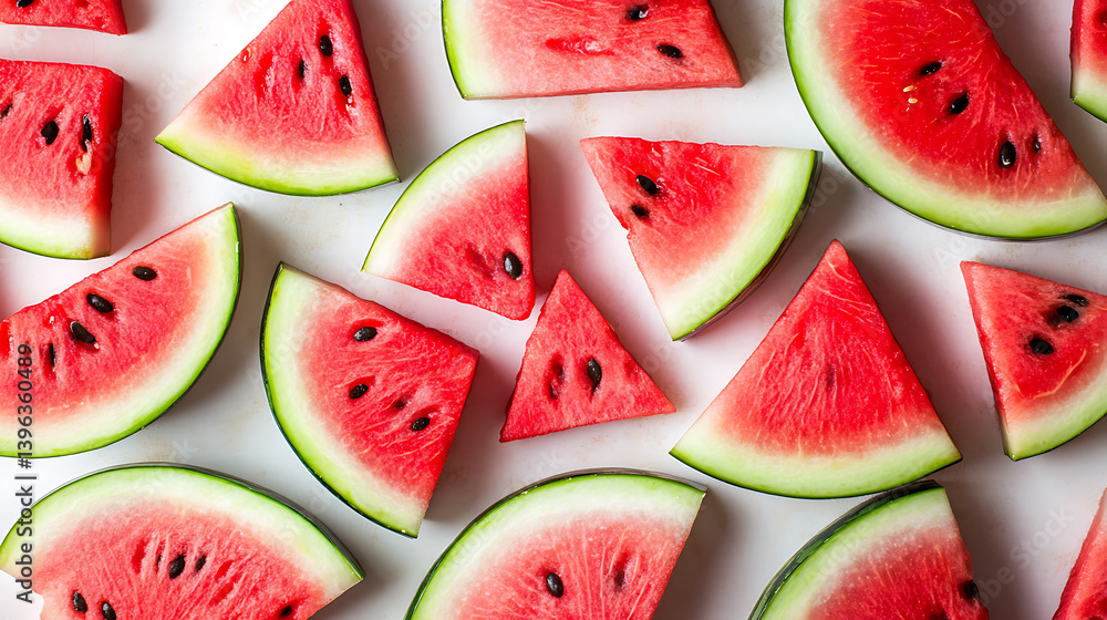 Fresh watermelon slices, delightful and refreshing display, evoke sense of summer joy and healthy eating Fresh watermelon slices, delightful and refreshing display, evoke sense of summer joy and healthy eating