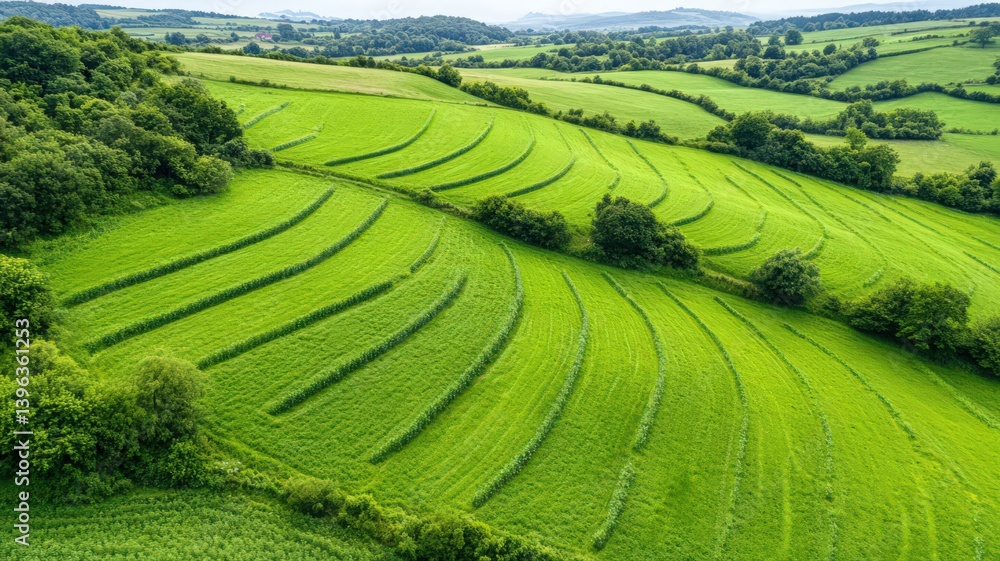 Aerial View of Lush Green Terraced Fields Aerial View of Lush Green Terraced Fields